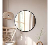 MirrorOutlet The Fenestra - Black edged Modern Round Circular Wall Mirror 31" X 31" (80CM X 80CM) Silver Mirror Glass with Black Metal Frame
