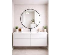 MirrorOutlet The Fenestra - Black edged Modern Round Circular Wall Mirror 35" X 35" (90CM X 90CM) Silver Mirror Glass with Black Metal Frame