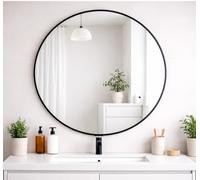 MirrorOutlet The Fenestra - Black edged Modern Round Circular Wall Mirror 35" X 35" (90CM X 90CM) Silver Mirror Glass with Black Metal Frame
