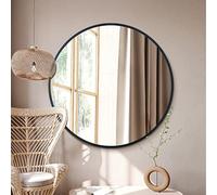 MirrorOutlet The Fenestra - Black edged Modern Round Circular Wall Mirror 39" X 39" (100CM X 100CM) Silver Mirror Glass with Black Metal Frame