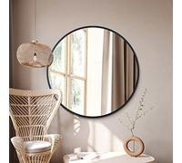 MirrorOutlet The Fenestra - Black edged Modern Round Circular Wall Mirror 43" X 43" (110CM X 110CM) Silver Mirror Glass with Black Metal Frame