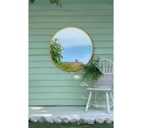 MirrorOutlet The Fenestra - Gold edged Modern Round Circular Garden Wall Mirror 31" X 31" (80CM X 80CM) Silver Mirror Glass with Black Metal Frame