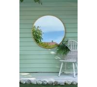 MirrorOutlet The Fenestra - Gold edged Modern Round Circular Garden Wall Mirror 35" X 35" (90CM X 90CM) Silver Mirror Glass with Black Metal Frame