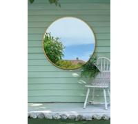 MirrorOutlet The Fenestra - Gold edged Modern Round Circular Garden Wall Mirror 39" X 39" (100CM X 100CM) Silver Mirror Glass with Black Metal Frame
