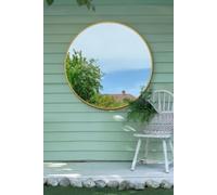 MirrorOutlet The Fenestra - Gold edged Modern Round Circular Garden Wall Mirror 43" X 43" (110CM X 110CM) Silver Mirror Glass with Black Metal Frame