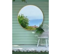 MirrorOutlet The Fenestra - Gold edged Modern Round Circular Garden Wall Mirror 47" X 47" (120CM X 120CM) Silver Mirror Glass with Black Metal Frame
