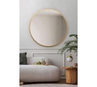 MirrorOutlet The Fenestra - Gold edged Modern Round Circular Wall Mirror 35" X 35" (90CM X 90CM) Silver Mirror Glass with Black Metal Frame