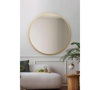 MirrorOutlet The Fenestra - Gold edged Modern Round Circular Wall Mirror 39" X 39" (100CM X 100CM) Silver Mirror Glass with Black Metal Frame