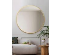 MirrorOutlet The Fenestra - Gold edged Modern Round Circular Wall Mirror 47" X 47" (120CM X 120CM) Silver Mirror Glass with Black Metal Frame