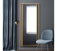 MirrorOutlet The Fenestra - Gold Modern Modern Leaner and Wall Mirror 71" X 31" (180CM X 80CM) Silver Mirror Glass with Black Metal Frame with Feature Edge. Landscape or Portrait.