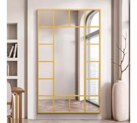 MirrorOutlet The Fenestra - Gold Modern Modern Leaner and Wall Mirror 71" X 43" (180CM X 110CM) Silver Mirror Glass with Black Metal Frame. Landscape or Portrait.