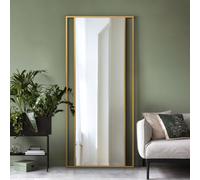 MirrorOutlet The Fenestra - Gold Modern Modern Leaner and Wall Mirror 79" X 35" (200CM X 90CM) Silver Mirror Glass with Black Metal Frame with Feature Edge. Landscape or Portrait.
