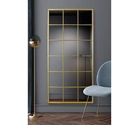 MirrorOutlet The Fenestra - Gold Modern Window Full Length Leaner/Wall Mirror 69" X 33" (174CM X 85CM) Gold Metal Frame, Bluestone
