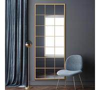 MirrorOutlet The Fenestra - Gold Modern Window Full Length Leaner/Wall Mirror 79" X 31" (200CM X 80CM) Silver Mirror Glass with Black Metal Frame