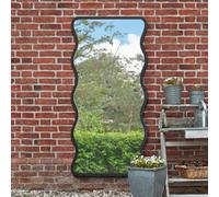 Mirroroutlet The Fluctus Black Metal Rectangular Wavy Framed Garden Wall Mirror 170Cm X 80Cm