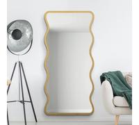 MirrorOutlet The Fluctus - Gold Metal Wavy Framed Rectangular Wall Mirror 67" X 31" (170CM X 80CM) Silvered Mirror Glass. Extra Large. Landscape or Portrait