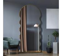 MirrorOutlet The Fluctus - Gold Metal Wavy Tray Frame Arch Topped Wall Mirror 71" X 31" (180CM X 80CM) Silvered Mirror Glass. Extra Large