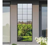 MirrorOutlet The Genestra - Black Modern Window Full Length Garden Wall Mirror 79" X 31" (200CM X 80CM) Silver Mirror Glass with Black Metal Frame.
