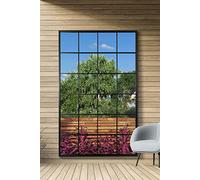 MirrorOutlet The Genestra - Black Modern Window Garden Full Length Garden Wall Mirror 69" X 43" (174CM X 110CM) Silver Mirror Glass with Black Metal Frame