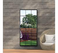 MirrorOutlet The Genestra - Black Modern Window Garden Full Length Wall Mirror 69" X 33" (174CM X 85CM) Silver Mirror Glass with Black Metal Frame