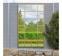 MirrorOutlet The Genestra - Gold Modern Modern Leaner and Wall Garden Mirror 71" X 43" (180CM X 110CM) Silver Mirror Glass with Black Metal Frame. Landscape or Portrait. Frost Protected Glass