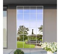 MirrorOutlet The Genestra - White Modern Window Garden Full Length Garden Wall Mirror 69" X 43" (174CM X 110CM) Silver Mirror Glass with Black Metal Frame.