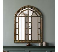 The Kirkby - Dark Metal Rustic Framed Arched Wall Mirror with Opening Doors 43" X 31" (110CM X 78CM max). Closed doors 31" X 24" (78cm X 61cm).