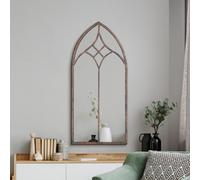 MirrorOutlet The Kirkby - Rustic Metal Framed Gothic Arched Wall Mirror 40" X 20" (100CM X 49CM) Glass Mirror with Black All weather Backing.