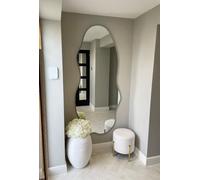 MirrorOutlet The Lacuna - Frameless Modern Full Length Arched Leaner/Wall Mirror 71" X 32" (180CM X 80CM) Silver Mirror Glass with Black wooden Backing - Polished Edging