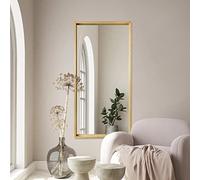 MirrorOutlet The Naturalis - Solid Oak Rounded Corners Modern Full Length Leaner Wall Mirror 63" X 31" (160CM X 80CM) 48m deep frame Premium Mirror Glass with Black Backing,Brown