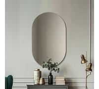 MirrorOutlet The Ovale - Large Frameless Oval Pill Oblong Wall Mirror 31" X 20" (80cm X 50cm) Silver Mirror Glass On A Black Backing.