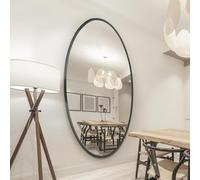 MirrorOutlet The Ovale - Large Black Framed Oval Pond Wall Mirror 79" X 44" (200cm X 112cm) Silver Mirror Glass On A Black Backing.