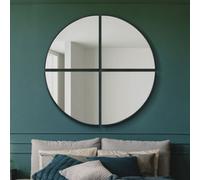 Mirroroutlet The Quadrants Black Xl Circular Metal Wall Mirror Made Up Of 4 Parts 140 X 140Cm