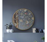 MirrorOutlet The Satis - Gold Frame edged Modern Round Circular Wall Mirror With Art Decals 24" X 24" (60CM X 60CM) Silver Mirror Glass with Gold Metal Frame New, 61 x 61 x 1