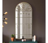 The Somerley - Extra Large Rustic Framed Arched Gothic Window Style Leaner Wall Mirror 63" X 30" (160CM X 75CM) Stone Colour