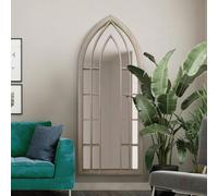The Somerley - Extra Large Rustic Framed Arched Gothic Window Style Leaner Wall Mirror 75" X 30" (190CM X 75CM) Stone Colour