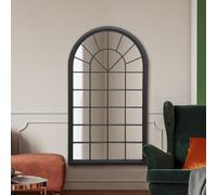 Mirroroutlet The Somerley Large Rustic Black Framed Arched Leaner Metal Wall Mirror 160Cm X 91Cm