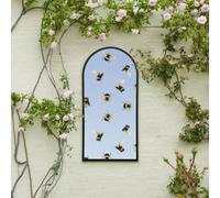 Mirroroutlet The Typis Black Metal Edged Arch Garden Wall Mirror With Bumble Bee Decals 120Cm X 60Cm