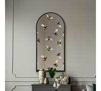 Mirroroutlet The Typis Black Metal Edged Arch Wall Mirror With Bumble Bee Decals 120Cm X 60Cm