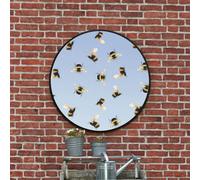 Mirroroutlet The Typis Black Metal Edged Circular Garden Wall Mirror With Bumble Bee Design 80Cm Diameter