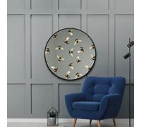 Mirroroutlet The Typis Black Metal Edged Circular Wall Mirror With Bumble Bee Design 80Cm Diameter