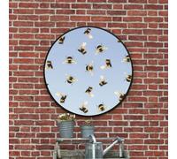 MirrorOutlet The Typis - Black Metal Frame Edged Modern Round Circular Edge Garden Wall Mirror With Bumble Bee Design 31"x31" (80CM X 80CM) Silver Mirror Glass with Black Frame