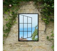 MirrorOutlet The Typis - Black Metal Frame Open Window Effect Garden Wall Mirror 31" x 23" (80CM X 58CM) Silver Mirror Glass with Black Frame