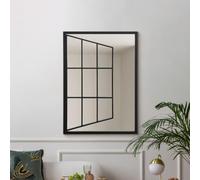 MirrorOutlet The Typis - Black Metal Frame Open Window Effect Wall Mirror 31" x 23" (80CM X 58CM) Silver Mirror Glass with Black Frame