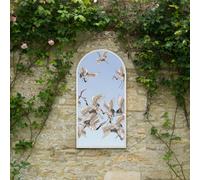 Mirroroutlet The Typis White Metal Edged Arch Garden Wall Mirror With Stork Decals 120Cm X 60Cm