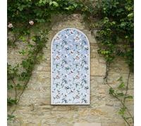 Mirroroutlet The Typis White Metal Edged Arch Garden Wall Mirror With White Flower Decals 120Cm X 60Cm