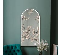 Mirroroutlet The Typis White Metal Edged Arch Wall Mirror With Stork Decals 120Cm X 60Cm