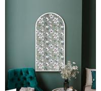 Mirroroutlet The Typis White Metal Edged Arch Wall Mirror With White Flower Decals 120Cm X 60Cm