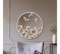Mirroroutlet The Typis White Metal Edged Circular Wall Mirror With Stork Decals 80Cm Diameter