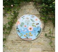 MirrorOutlet The Typis - White Metal Frame Edged Modern Round Circular Edge Garden Wall Mirror With Colour Flower Printed Decal 31"x31" (80CM X 80CM) Silver Mirror Glass with White Frame
